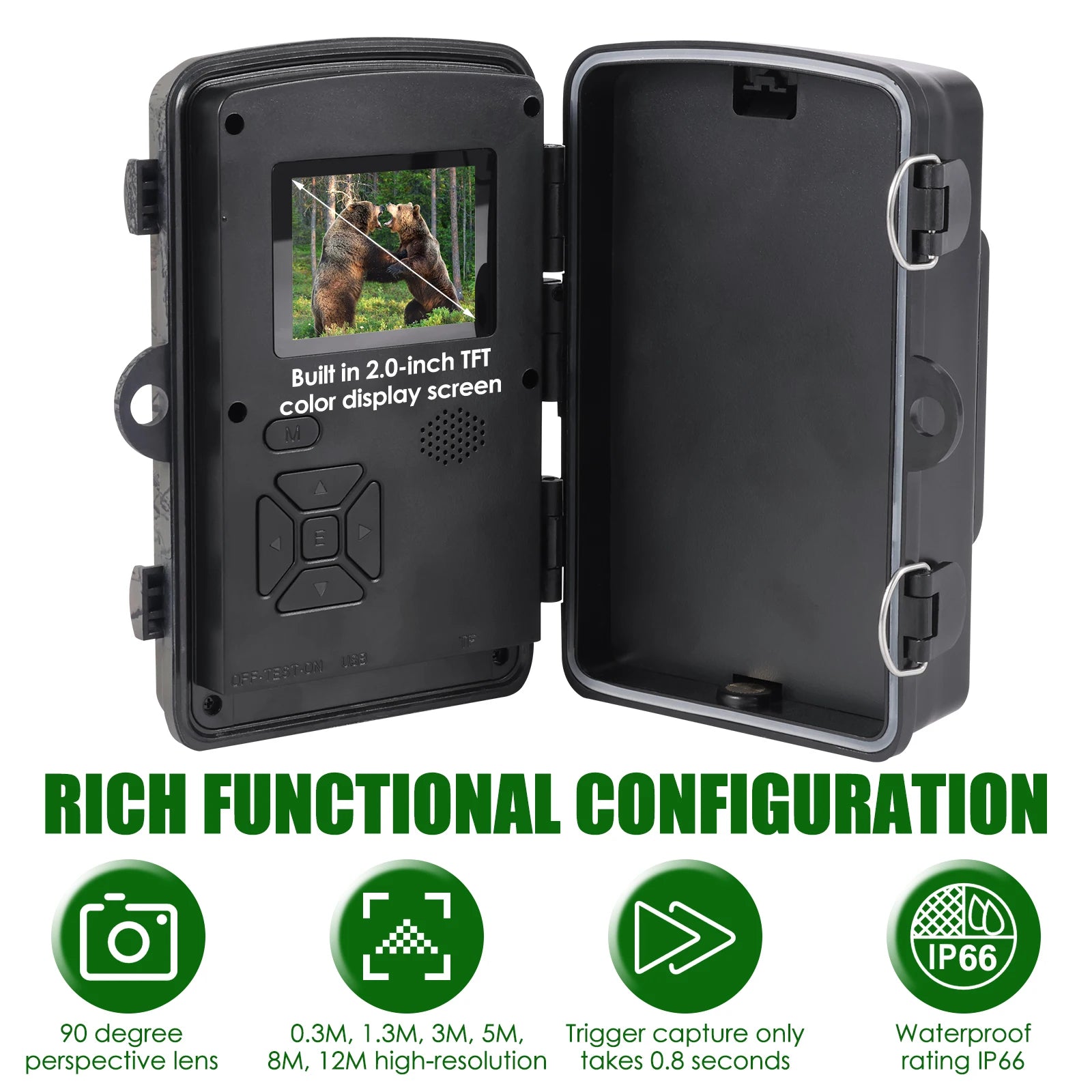 Trail Camera Infrared Sensor IP66 Waterproof Wildlife Monitoring Camera with Night Vision 90 Degree Angle Outdoor Trail Cameras