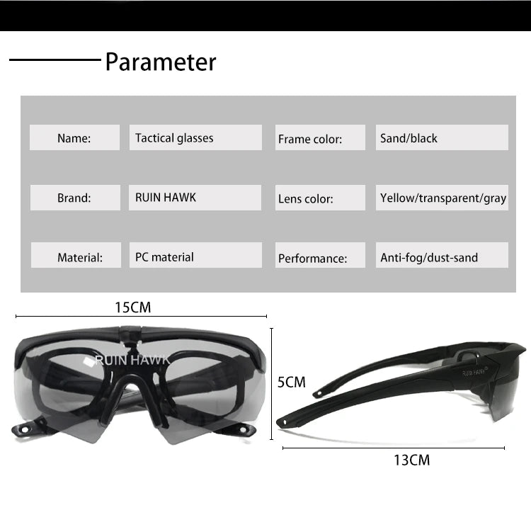 Tactical Glasses With Myopia Frame Sports Airsoft Hunting Mountaineering Goggles Shooting Military Equipment Sunglasses