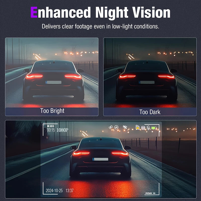 Triple Lens WiFi Dashcam 2/3 Channel Car Camera 1080P HD Video Recorder, Night Vision Car DVR with Wide Angle for Front and Rea