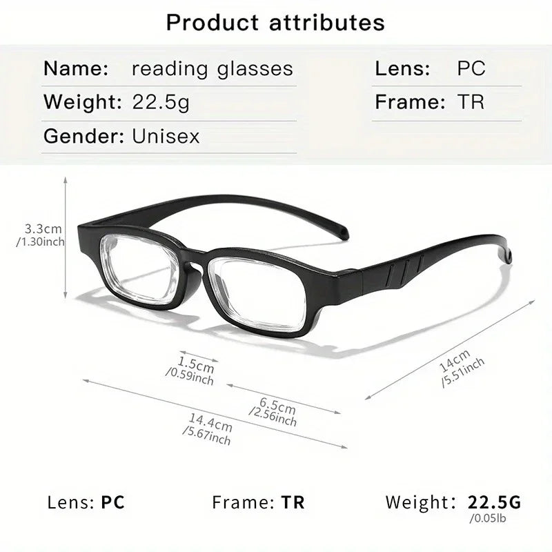 Portable Rotatable Adjustable Focal Length Reading Glasses Square Full Frame Adjustable From +50 To +350 Degrees Eyeglasses