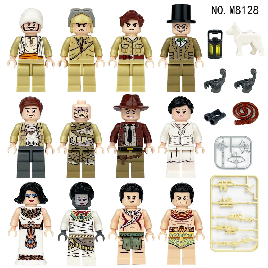 Gifts for guests, Egyptian dolls, M8128 children's assembled toys, birthday gifts, cartoon characters, mini dolls.
