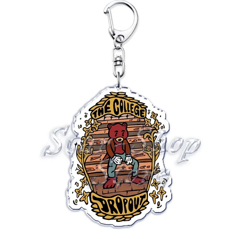 Popular Rapper YE Keychains for Accessories Bag Graduation Kanye Dropout Bear Key Chain Keyring Jewelry Fans Friends West Gifts