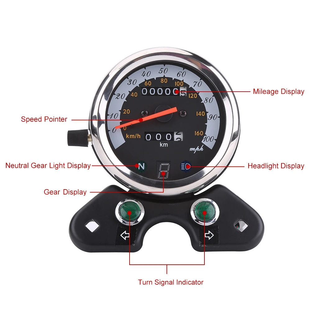 Motorcycle Speedometer Speedometer  Meter Universal Motorcycle Dual Odometer Speedometer  Meter Gear Digital Display