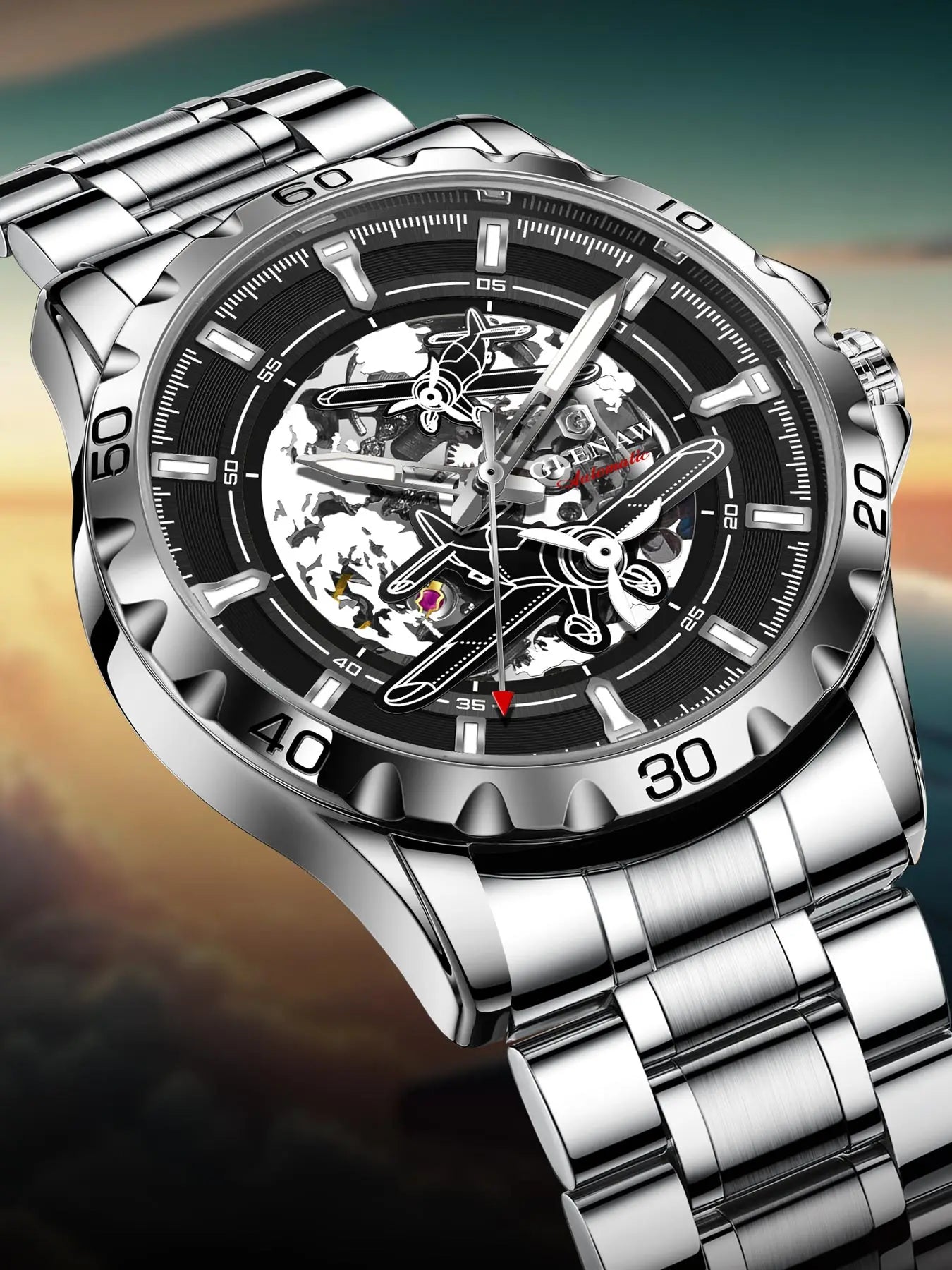 Glenaw Aircraft fully automatic mechanical men's watches, multi-color, trendy and fashionable personalized top brand watches