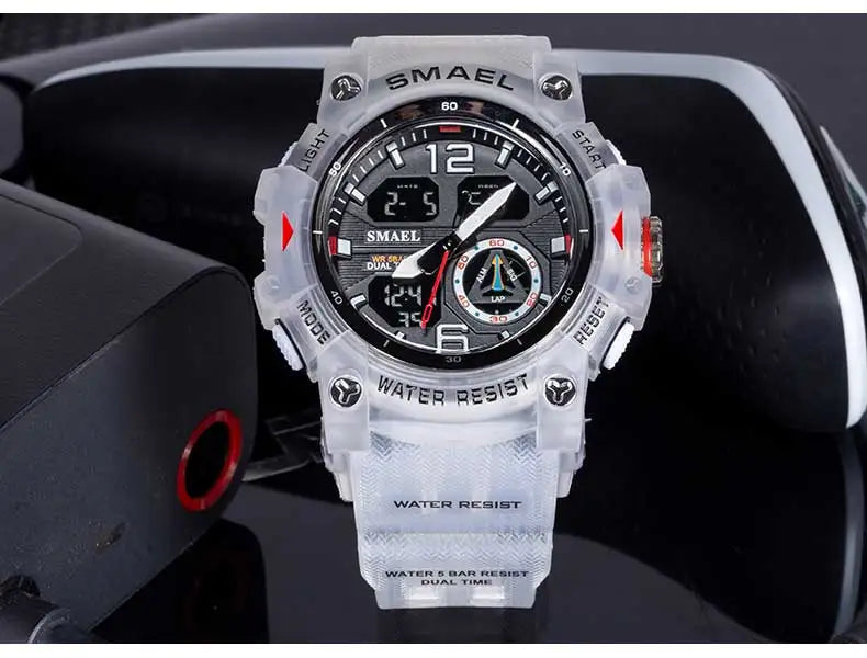 SMAEL Sport Watch Military Wristwatch for Men Alarm Stopwatch LED Digital Back Light Dual Time Display Waterproof Watch Men 8007