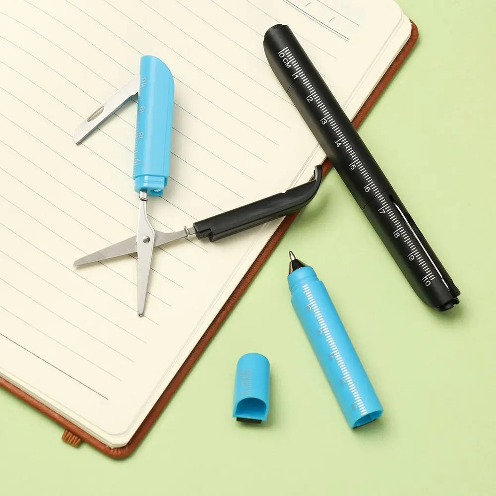 Creative Multifunction Ballpoint Pen with Folding Scissors Knife Ruler Candy Color Pens for Writing Office School Stationery