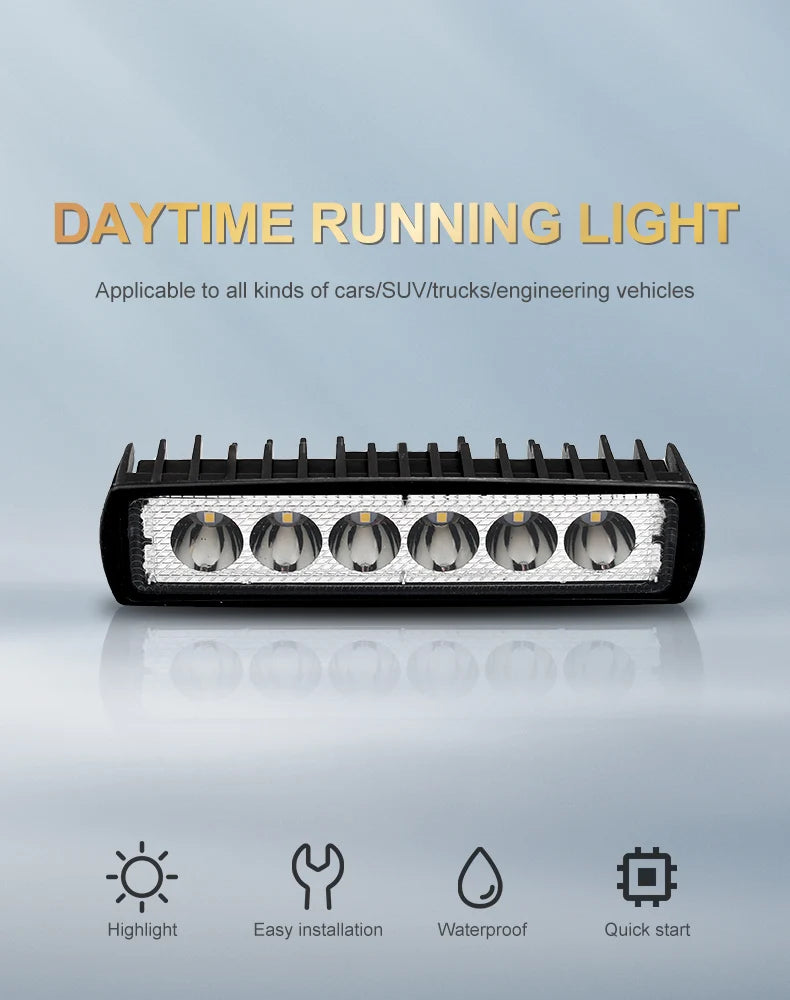 6 LED Motocycle Work Light High Bright Spotlight Offroad Automobile Truck Driving Fog Headlights DRL Driving Lamp 12V