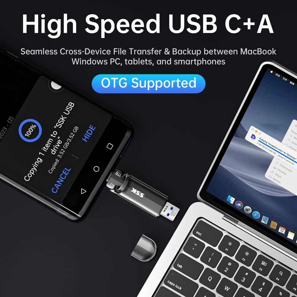 SSK 2TB Portable Solid State Disk 2TB 1TB SSD 1000MB/s High Speed Type C Flash Drives External Solid State Drives for PC Laptop