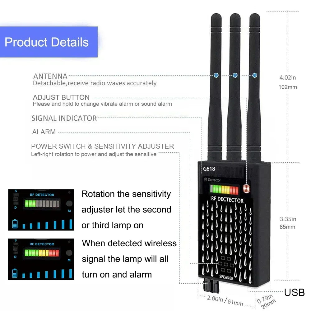 Professional Spy Camera Finder RF Scanner GPS 2-5G Wifi Signal jammer Bluetooth blocker hacking gadgets Hidden Cam/Bug Detector