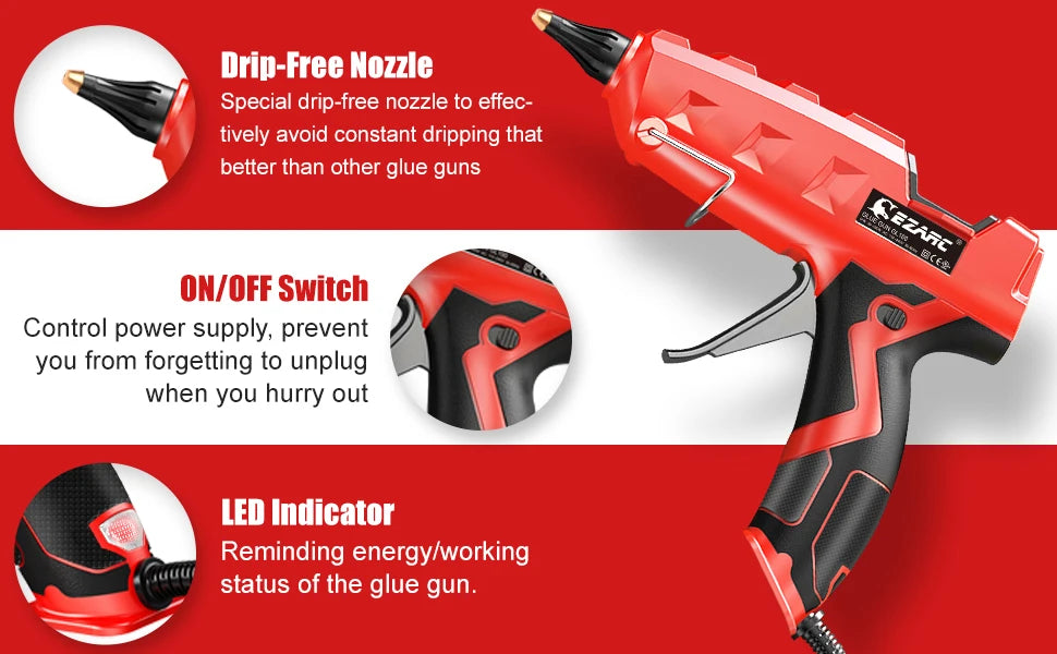 EZARC 100W Hot Melt Glue Gun DIY Household Industrial Glue Guns with 20pcs Glue Sticks, for DIY, Sealing, Arts & Crafts Projects