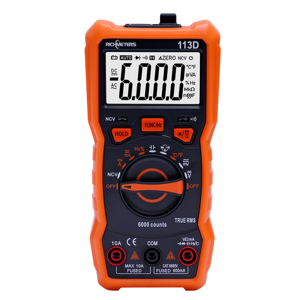 RICHMETERS RM113D NCV Digital Multimeter 6000 Counts Auto Ranging AC/DC Voltage Meter Flash Back Light Large Screen