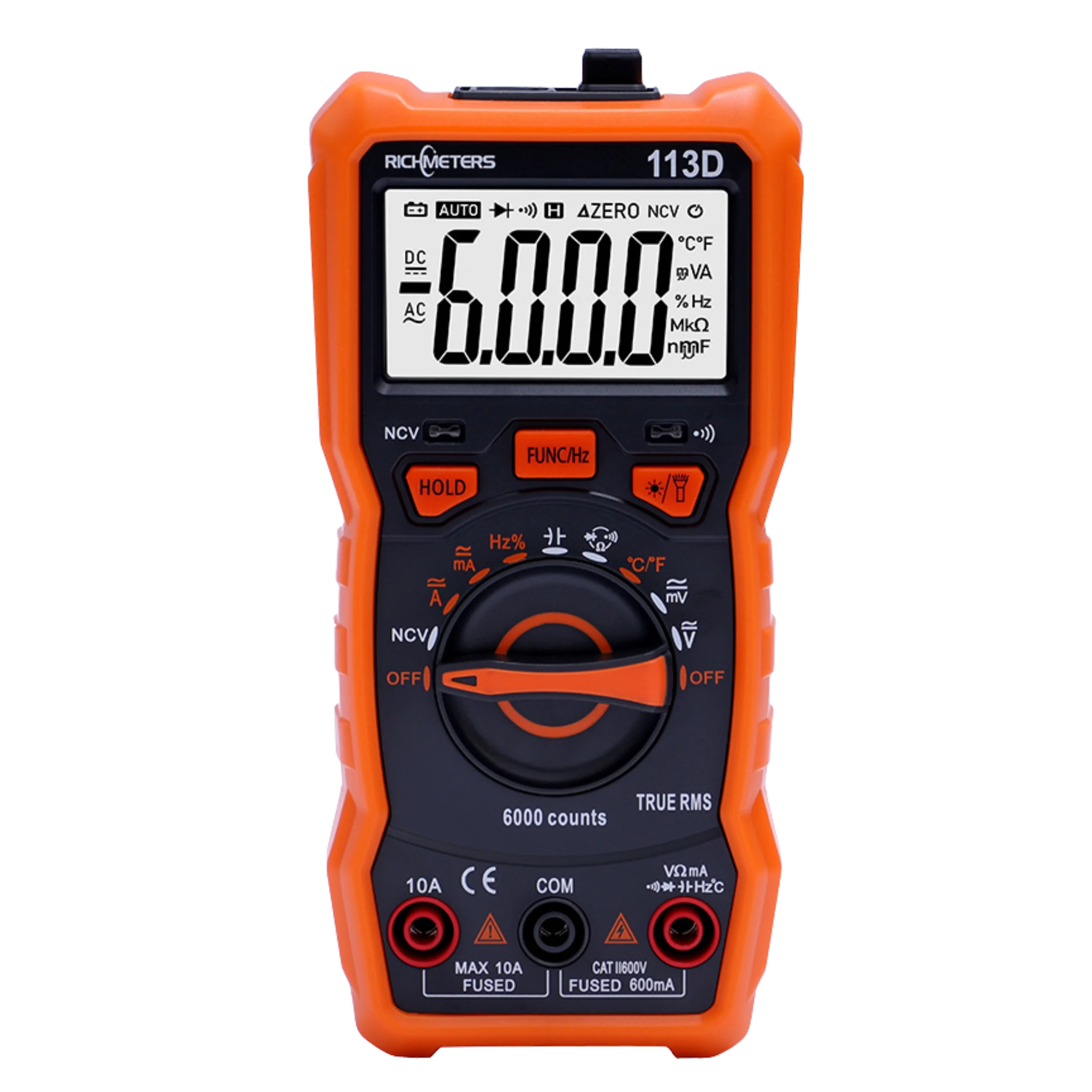 RICHMETERS RM113D NCV Digital Multimeter 6000 Counts Auto Ranging AC/DC Voltage Meter Flash Back Light Large Screen