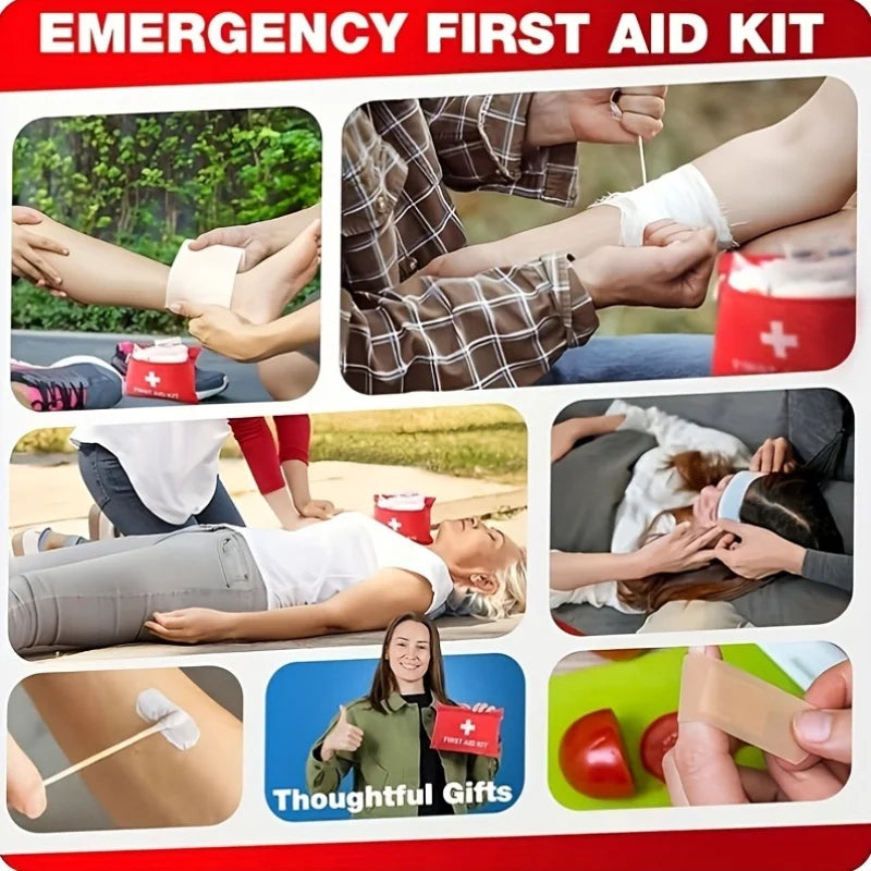 12 emergency first aid kits, including scissors, bandages, tape, and tweezers - compact red travel and car survival bag