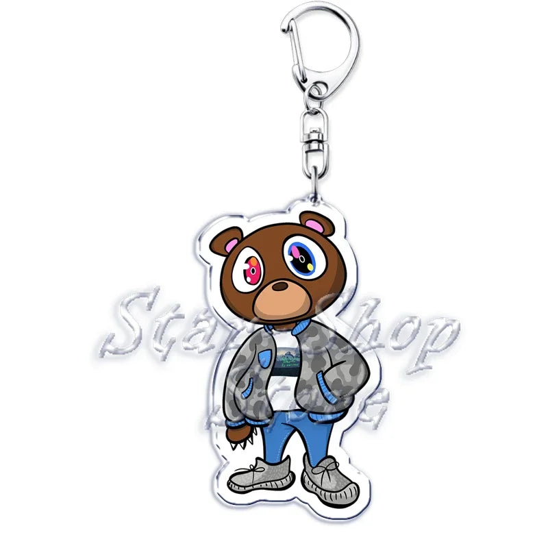 Popular Rapper YE Keychains for Accessories Bag Graduation Kanye Dropout Bear Key Chain Keyring Jewelry Fans Friends West Gifts