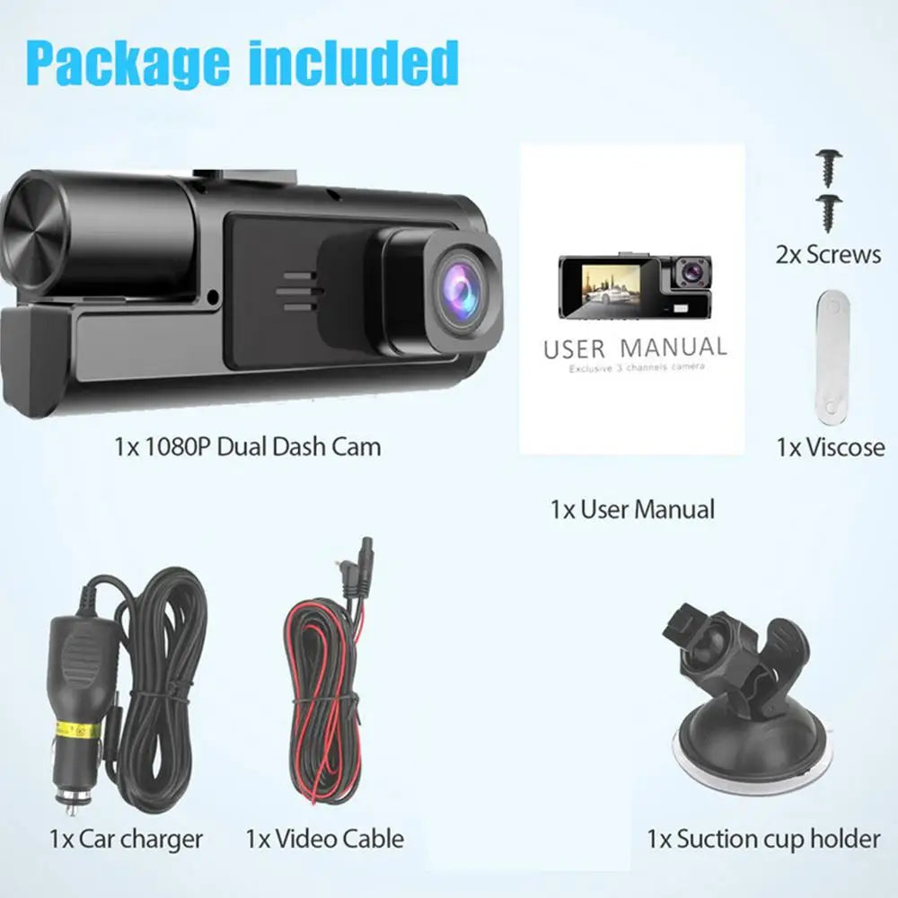 Dashboard Camera For Cars 1080P Double Lens Dashboard Camera Car Video High Definition Car Security Camera Night Driving
