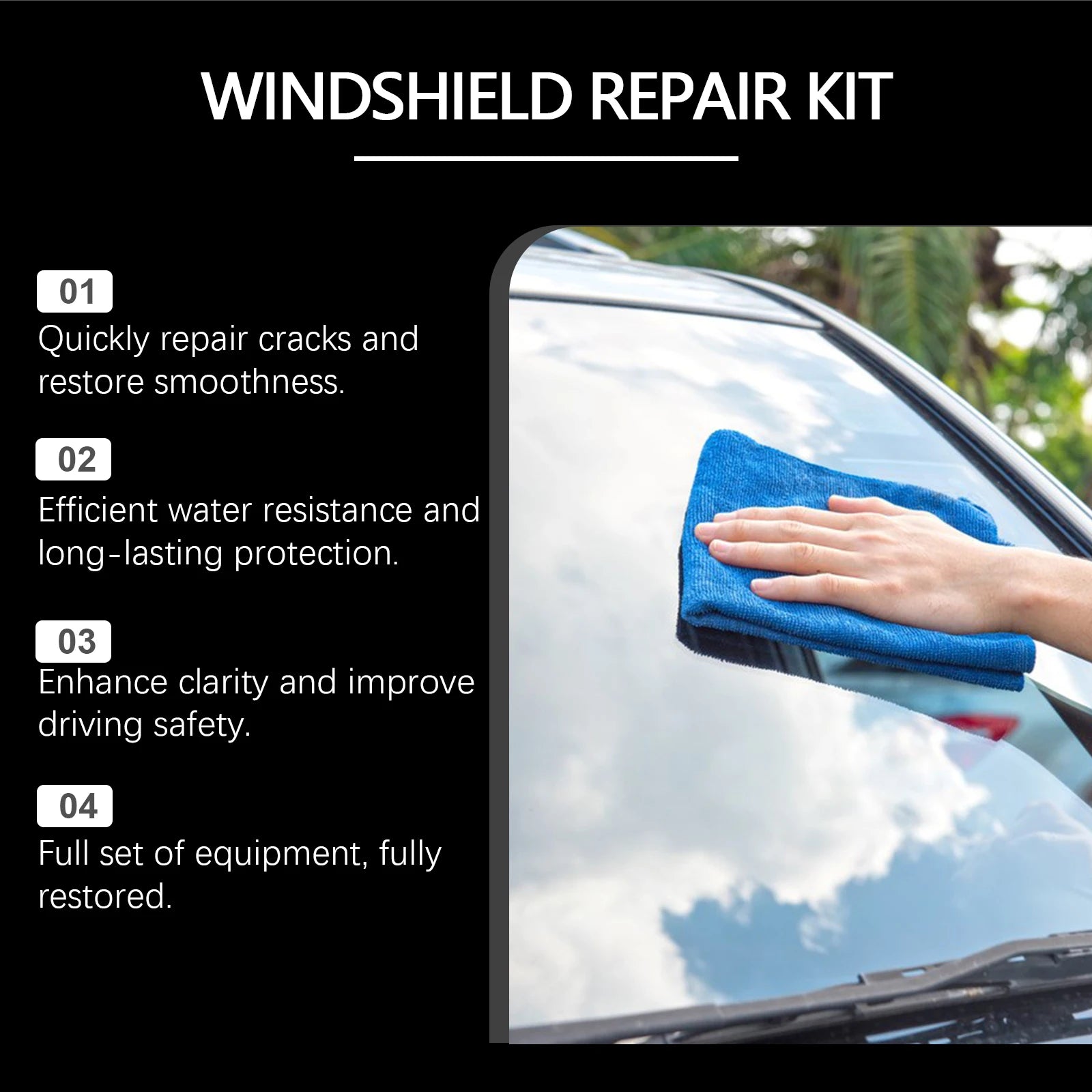 Professional Windshield Repair Kit Permanently Fix Cracks & Chips on Car Glass Stops Crack Spreading Restore Clear Vision