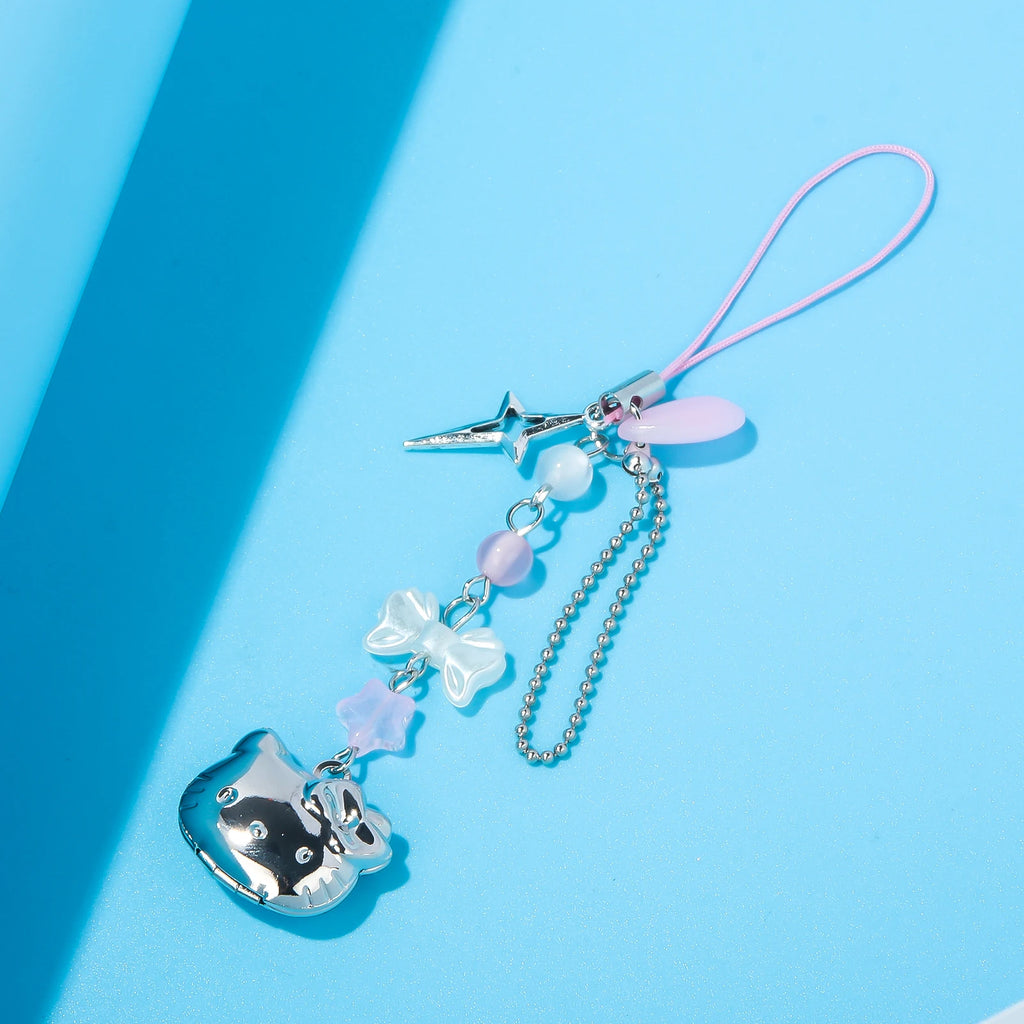 Kawaii Cat Bowknot Star Charm Phone Chain Cute Cartoon Kitty Pendant Keyring Bag Keychain Cosplay Props Jewelry Gift