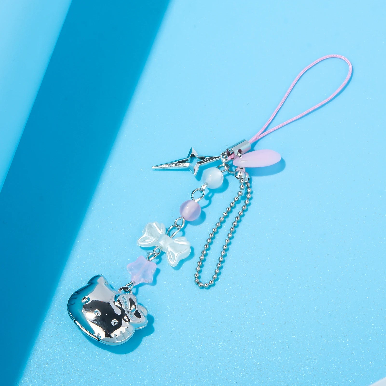 Kawaii Cat Bowknot Star Charm Phone Chain Cute Cartoon Kitty Pendant Keyring Bag Keychain Cosplay Props Jewelry Gift