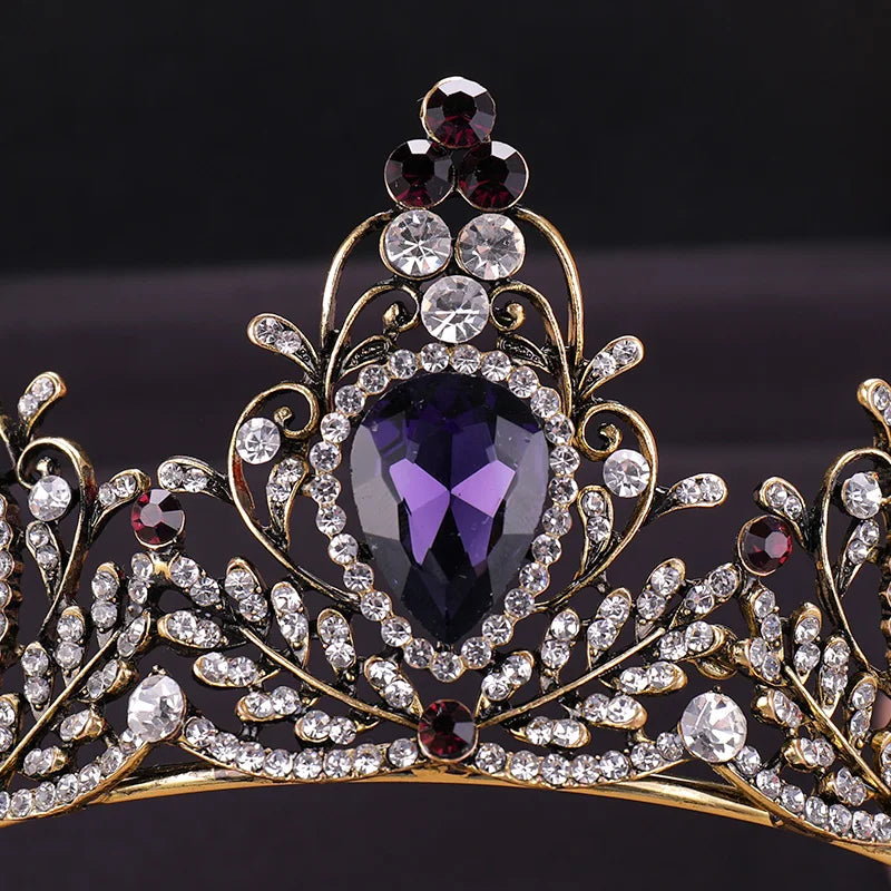 Vintage Wedding Hair Accessories Purple Rhinestone Crystal Crown Bridal Headdress Queen Crown Bridal Hair Accessories Jewelry