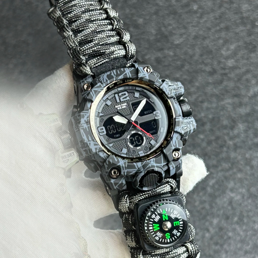 Military Watches Men's Camouflage LED Digital Watch Outdoor Survival Watch Multifunctional Waterproof Dual Display Digital Watch