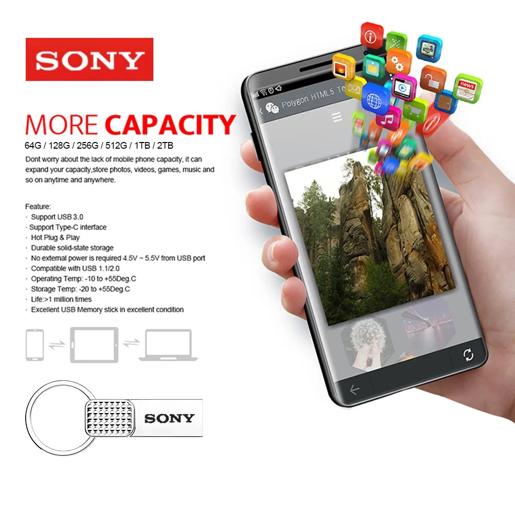 S ony USB Flash Drive 2TB Real Capacity Pen Drive 512GB Memory Stick 1TB Creative Business Gift Silver usb memoria For wholesale