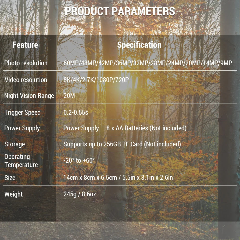 Trail Cam with 8K Video 60MP Images Night Vision Motion Activated Waterproof Wildlife Camera for Hunting Home Security Cameras