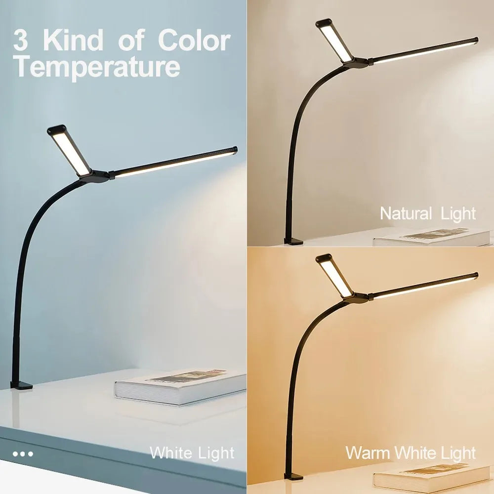 LED Desk Lamp Double/Single Head Architect Desk Lamps Office Eye-Caring Desk Light Stepless Dimmable Adjustable Gooseneck Lamp