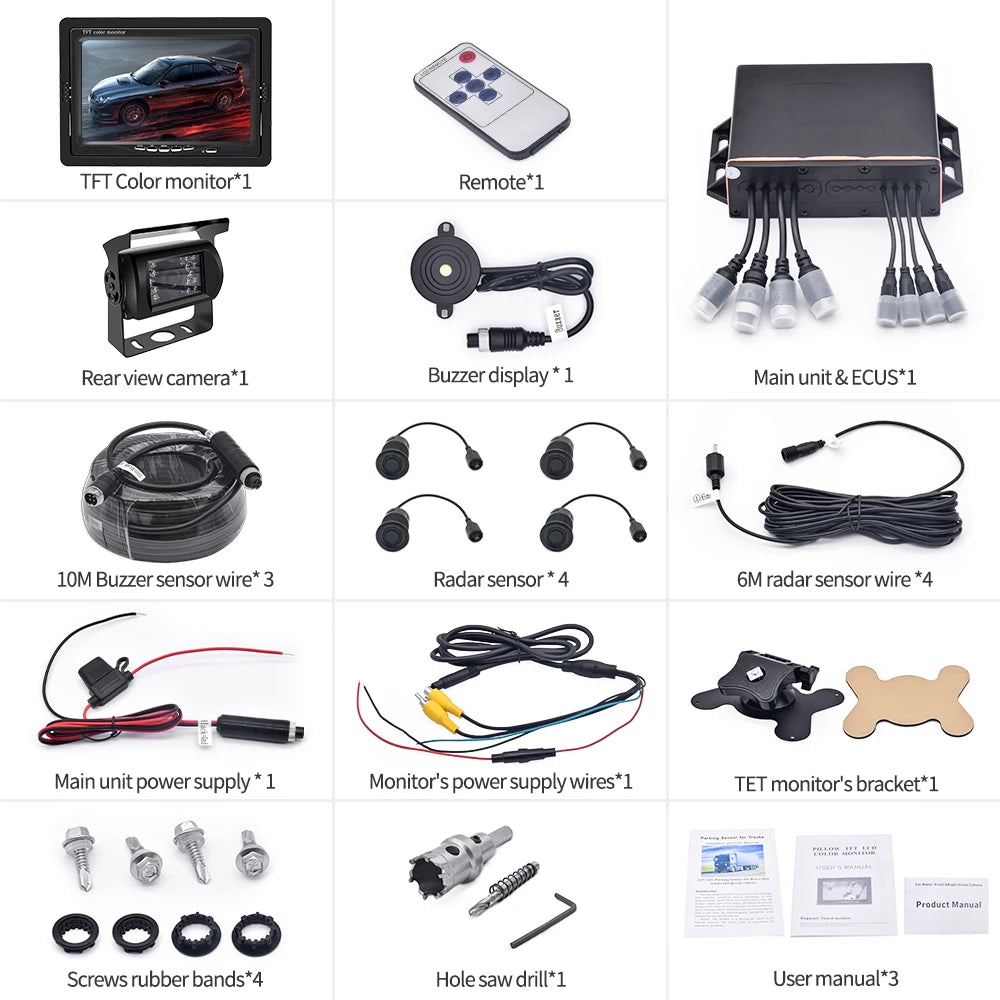 Car Parking Radar Sensor Monitor System For Truck Forklift Van Caravan Trailers Camper Bus Truck