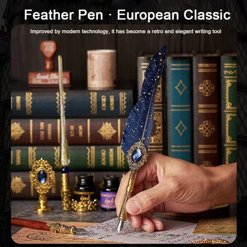 European Style Quill Pens Set with Ink New Retro Dipping Quill Pen Wholesale Lacquer Seal Student Dip Pencil Feather Pen Gifts
