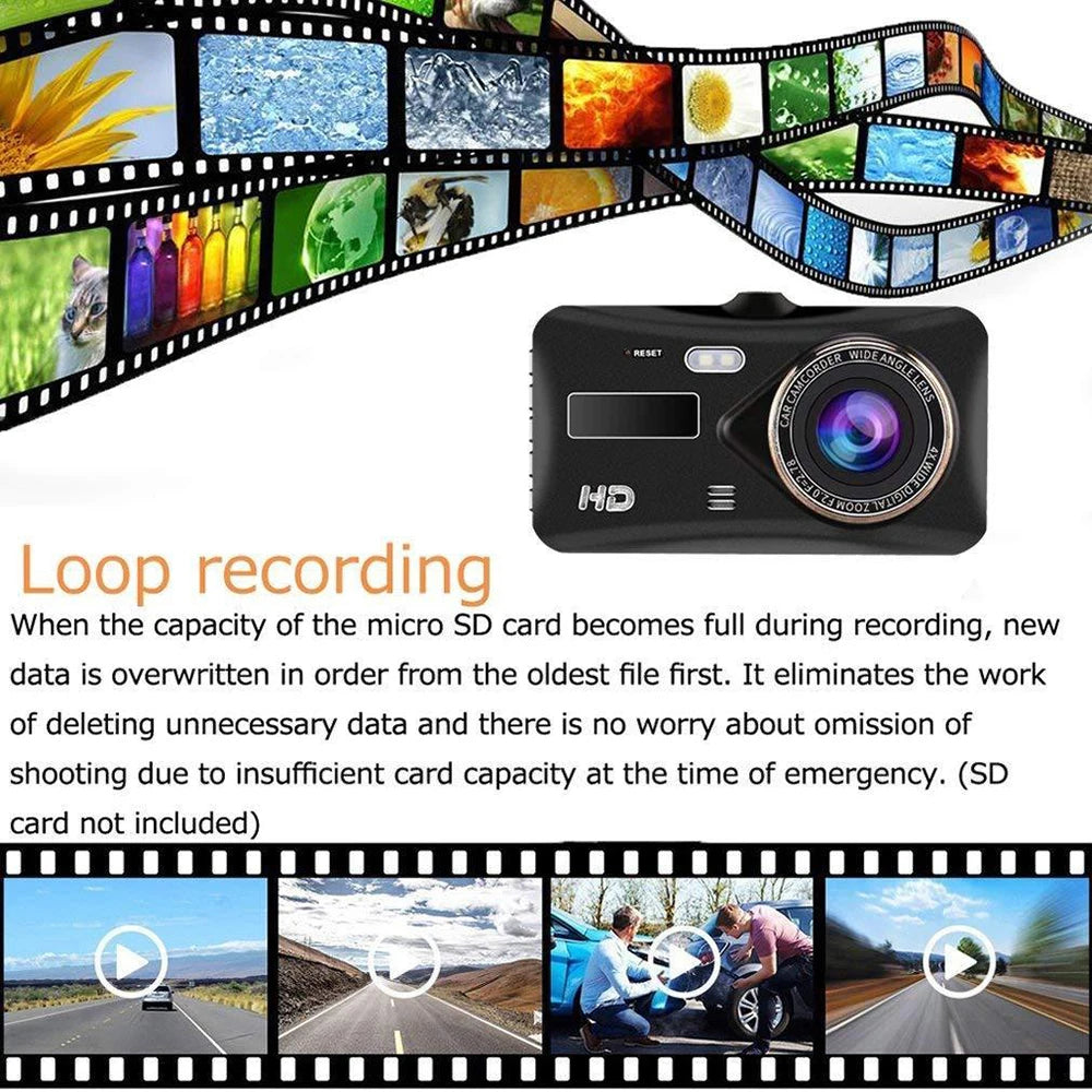 Dual Lens 1080P HD for Cars 4inch Touch Screen Dash Cam Car DVR Video Recorder Front and Rear View Camera for Vehicle Black Box