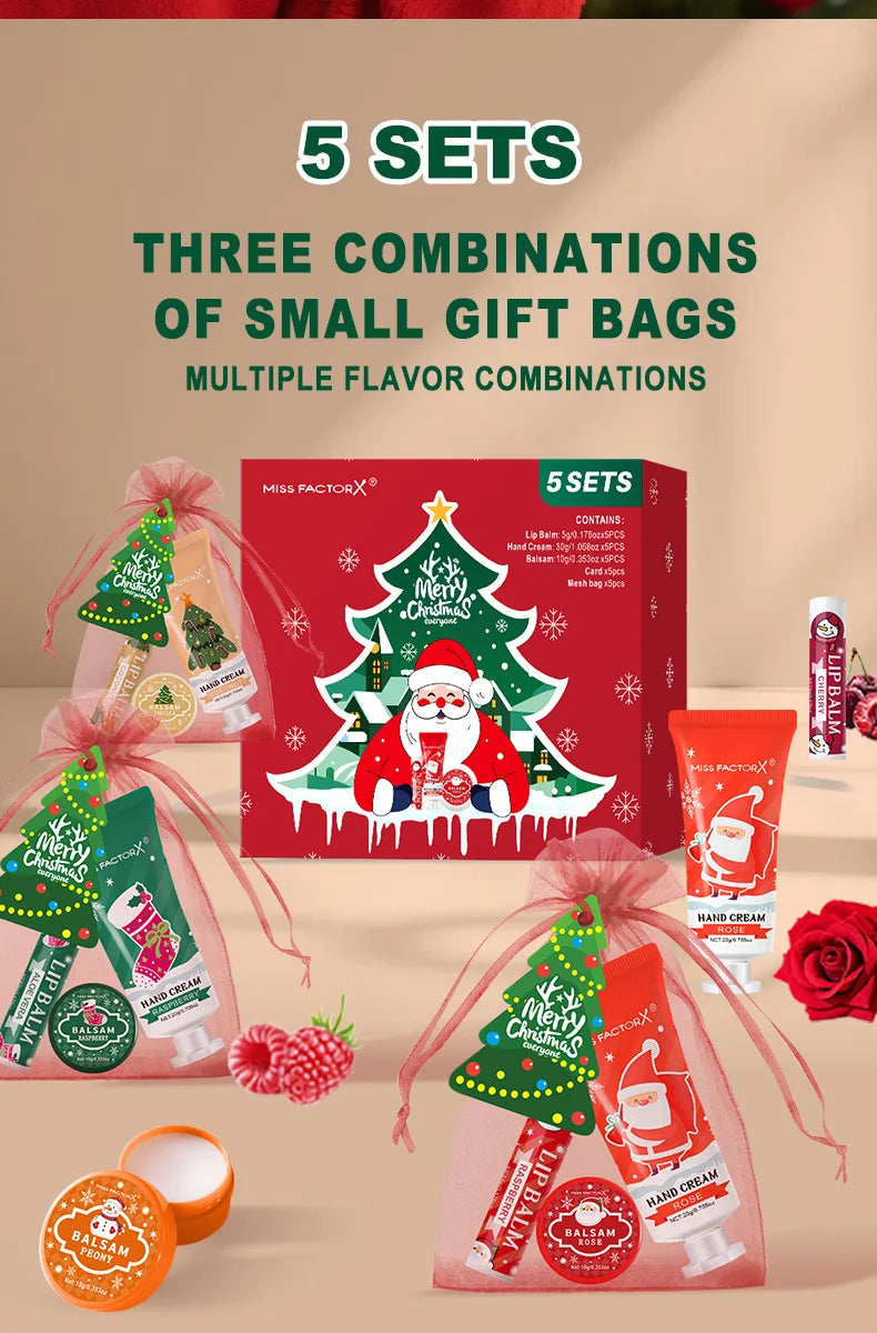 25 pieces/box gift assembly and distribution - lipstick, hand cream, balm, Christmas cards, red gift gauze bags