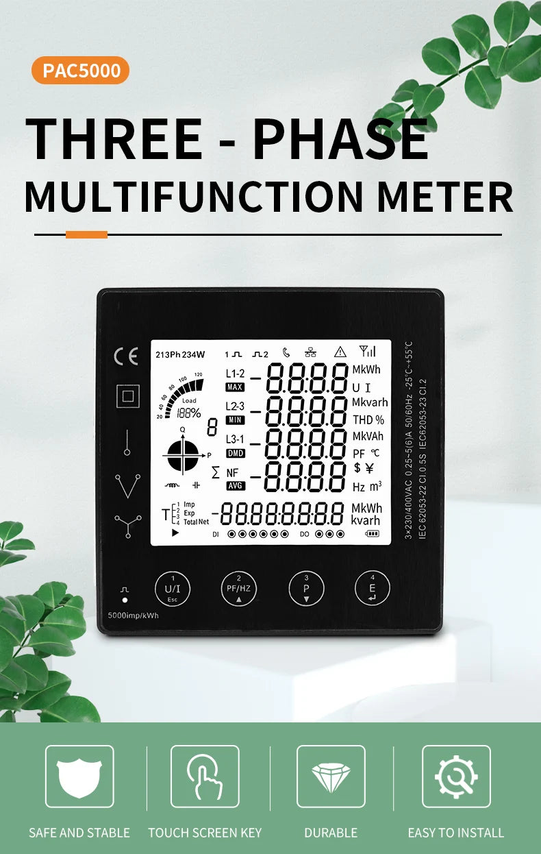 Multi-function Power Panel 3 Phase Energy Meter Smart Multi-Rate 96*96mm RS485 Modbus RTU With Current Transformer 5A CT Connect