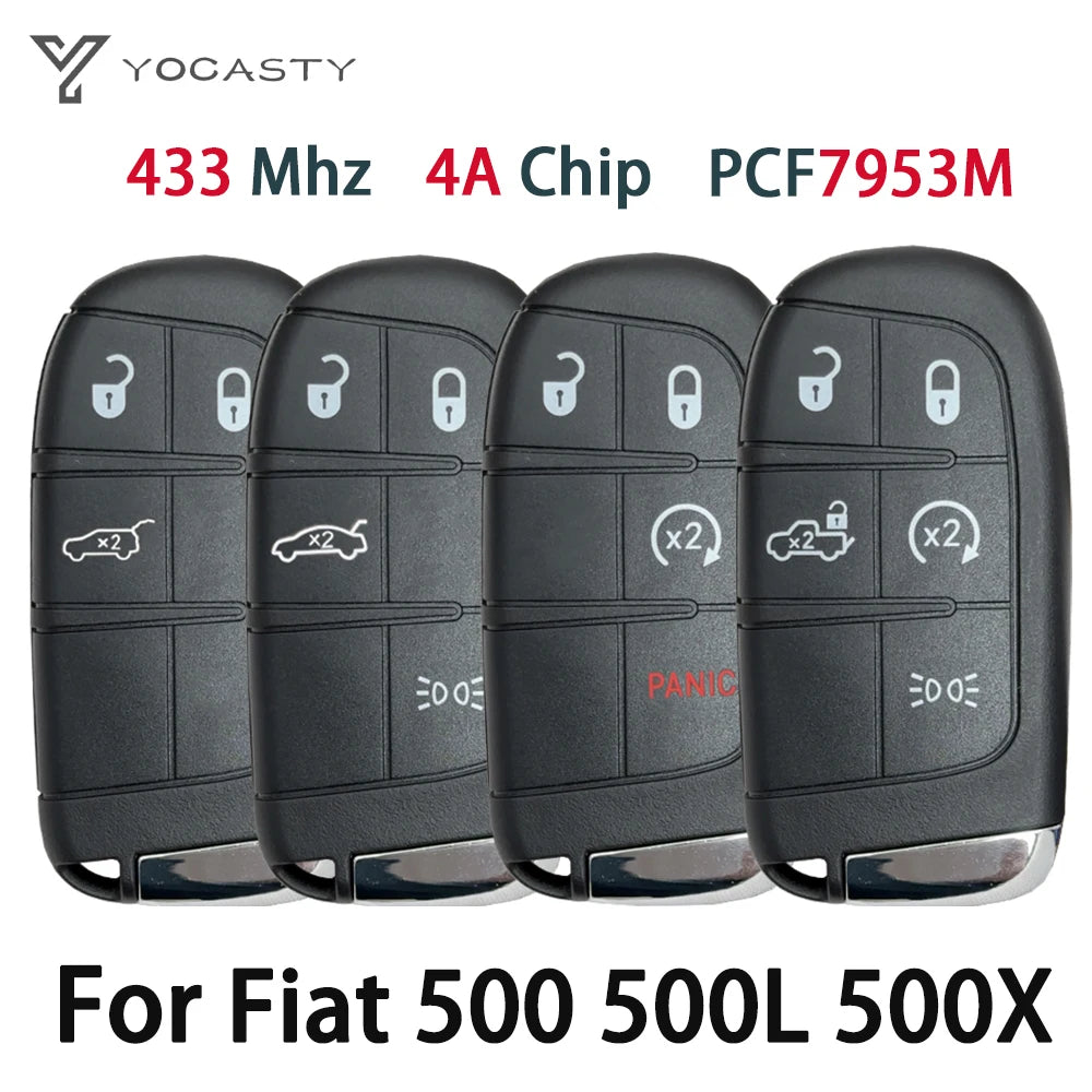 YOCASTY Smart Remote Car Key Fob For Fiat 500 500L 500X 2016-2019 433MHz 4A Chip 3/4/5 Buttons SIP22 M3N-40821302