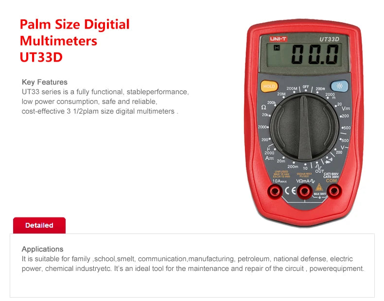 UNI-T  Pocket Digital Multimeter UT33D Resistance Tester Ammeter Voltmeter High Precision Mini Multifunction Universal Meter