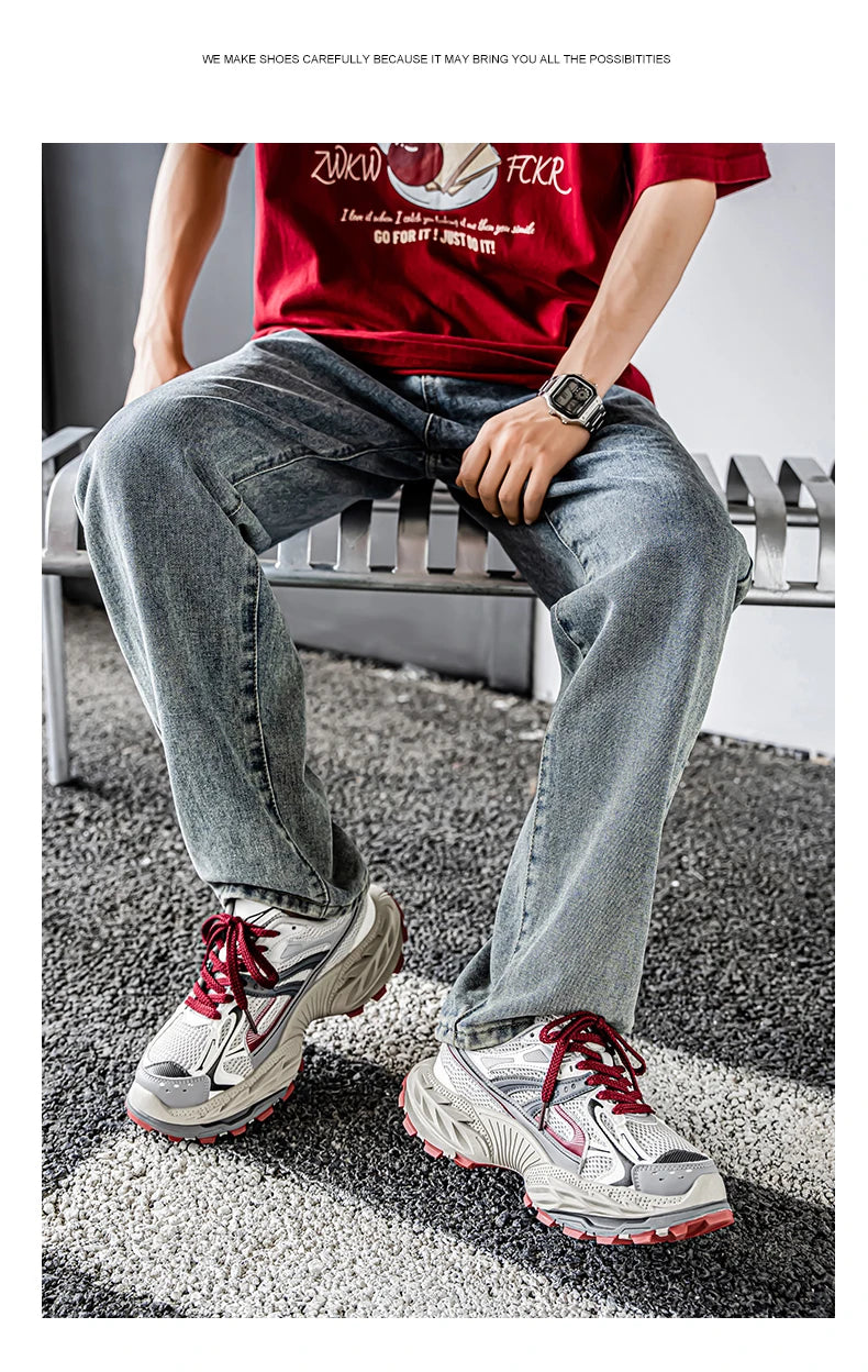 Sports and leisure shoes, men's shoes, marathon oversized air cushioned shoes, fly woven all season rubber, wear-resistant, anti