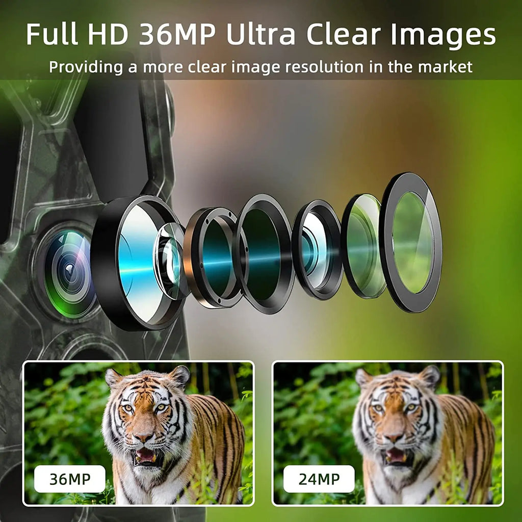 Trail Camera Wireless Hunting Cameras  36MP 2.7K 940NM IR Wildlife Night Vision PhotoTraps HC812A Surveillance Cams