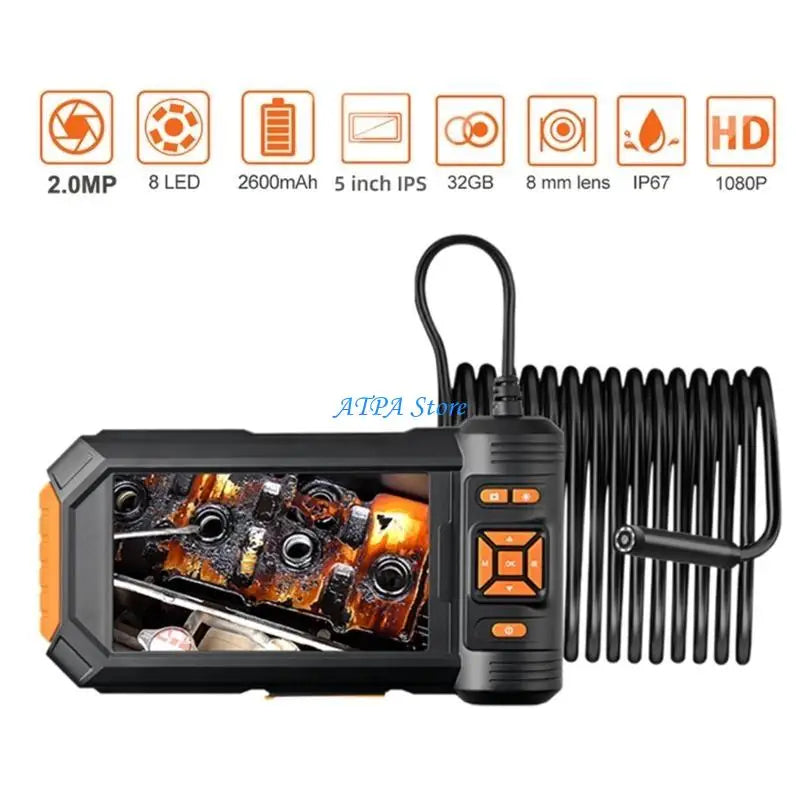 U13C Industrial Endoscope Camera Double Lens Car Inspection Borescope Waterproof LEDs