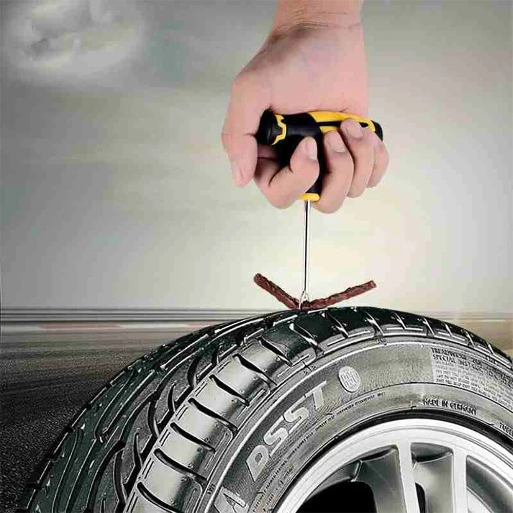 Tire Repair Kit for Car & Motorcycle: Tubeless Puncture Plug Tools with Rubber Strips, Studding Set – Auto/Bike Tire Repair Tool
