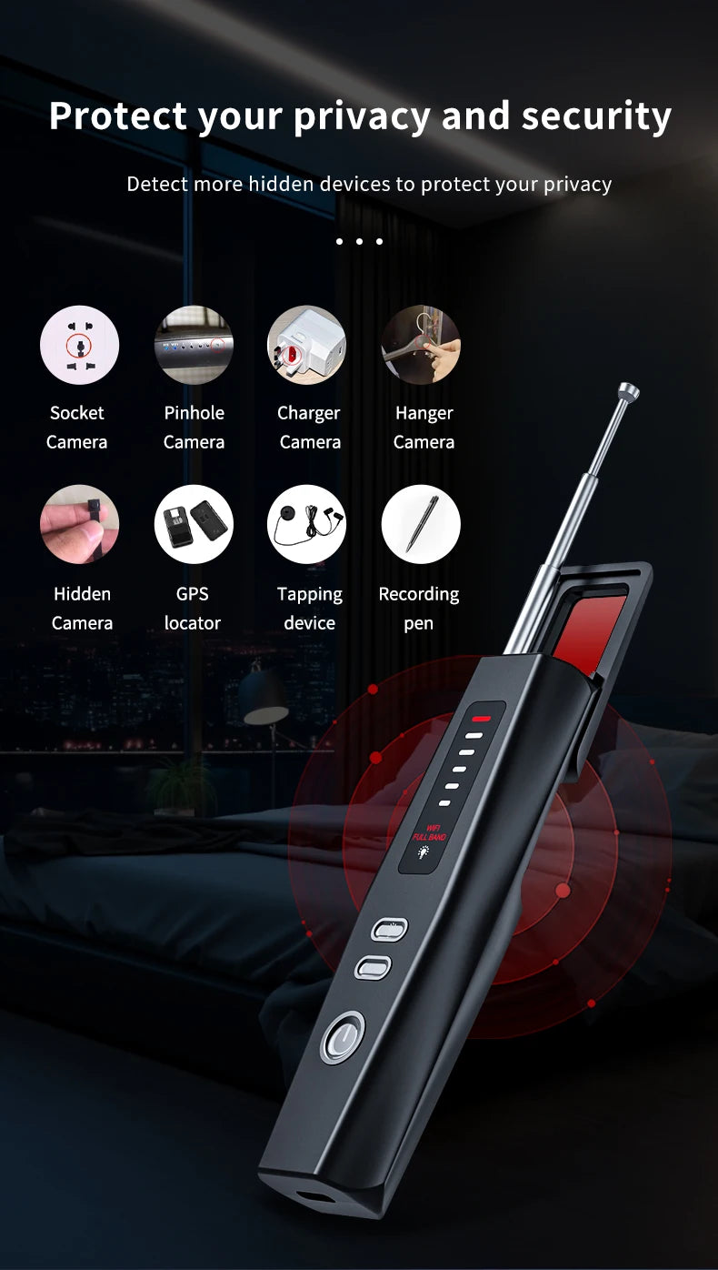 T011 Hidden Devices Detector Hotel Anti Candid Camera Detector Hunter GPS Bug Mini Camera RF Signal Scanner Camera Finder