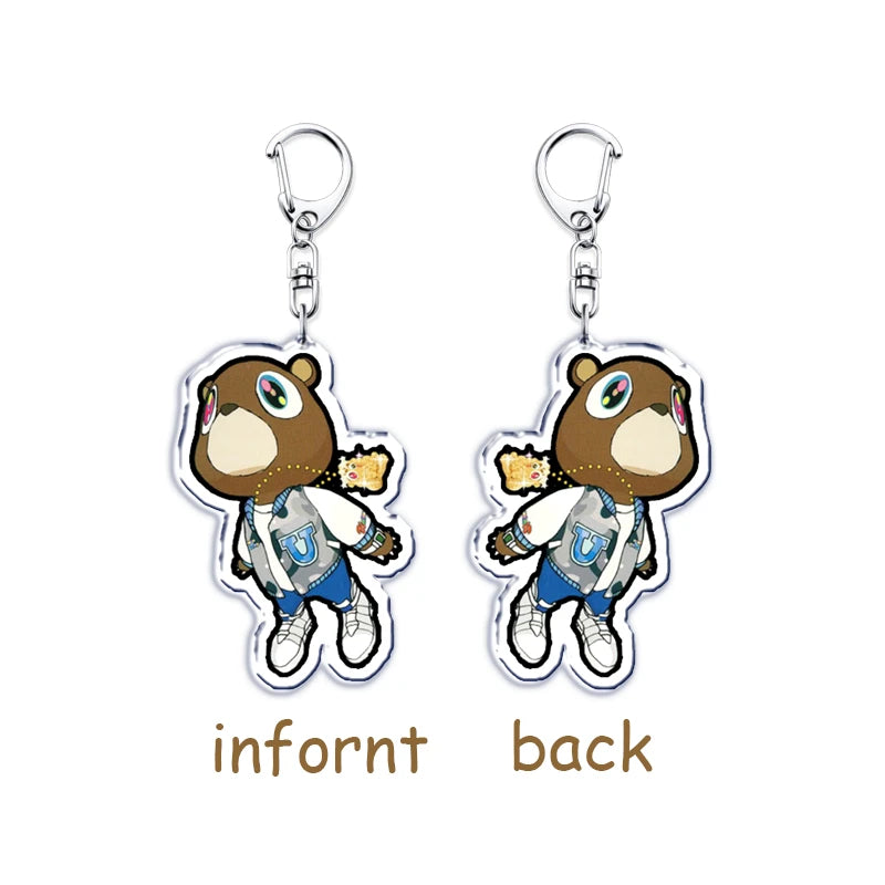 Popular Rapper YE Keychains for Accessories Bag Graduation Kanye Dropout Bear Key Chain Keyring Jewelry Fans Friends West Gifts