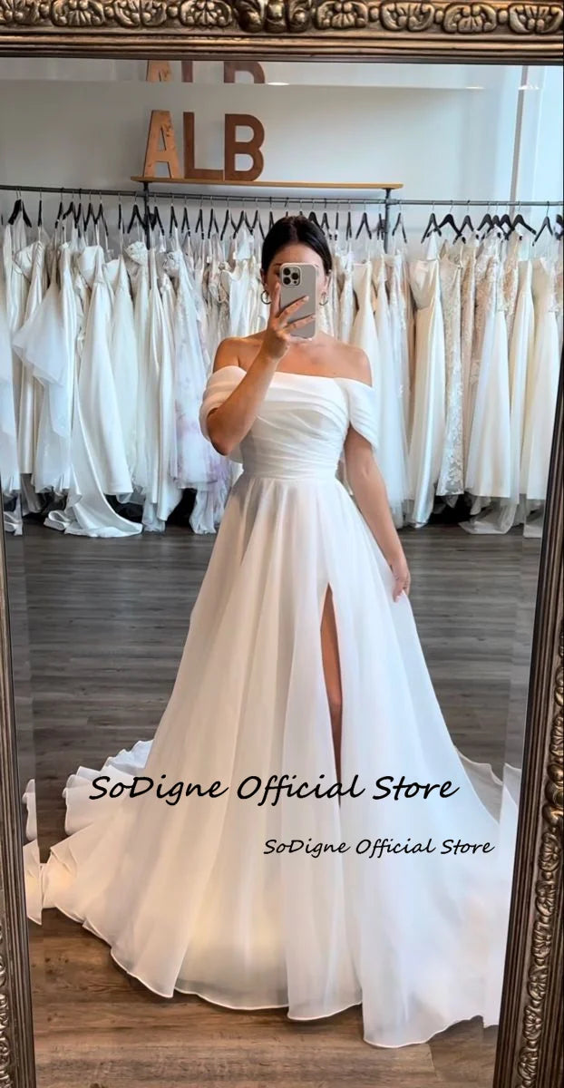 SoDigne A-line Off Shoulder Wedding Dresses Organza Sleeveless Bridal Dress Elegant Wedding Gown Robe De Mairee ﻿Customized