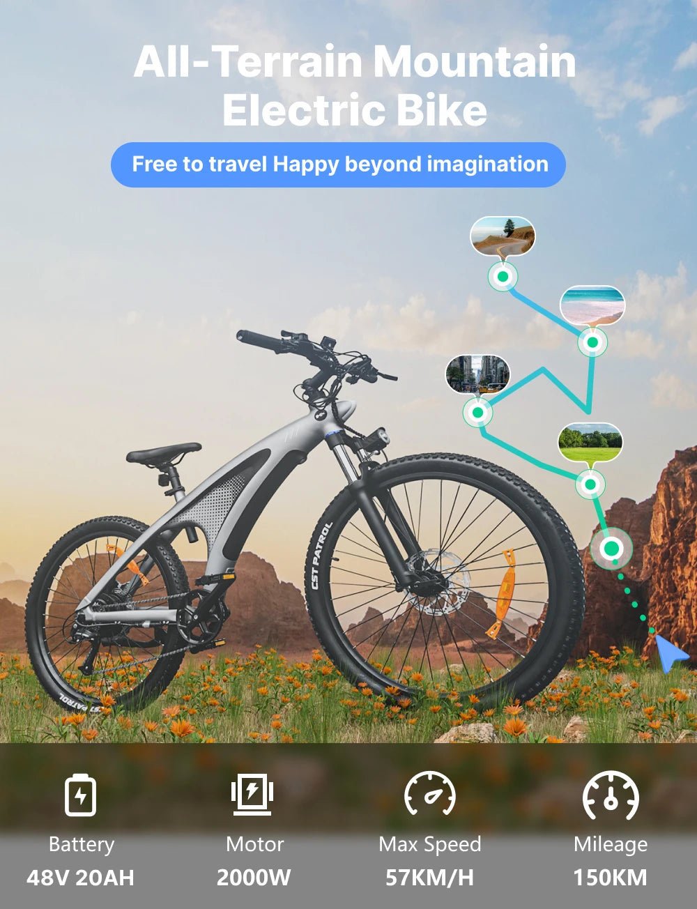 HUANCI Q5 electric bike 2000W electric dirt bike 27.5 Inch Electric Bicycle 48V20AH bike electric Mountain e bike adults ebikes
