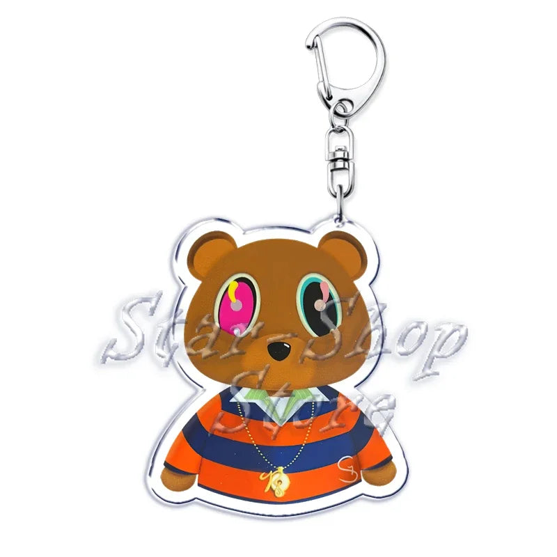 Popular Rapper YE Keychains for Accessories Bag Graduation Kanye Dropout Bear Key Chain Keyring Jewelry Fans Friends West Gifts