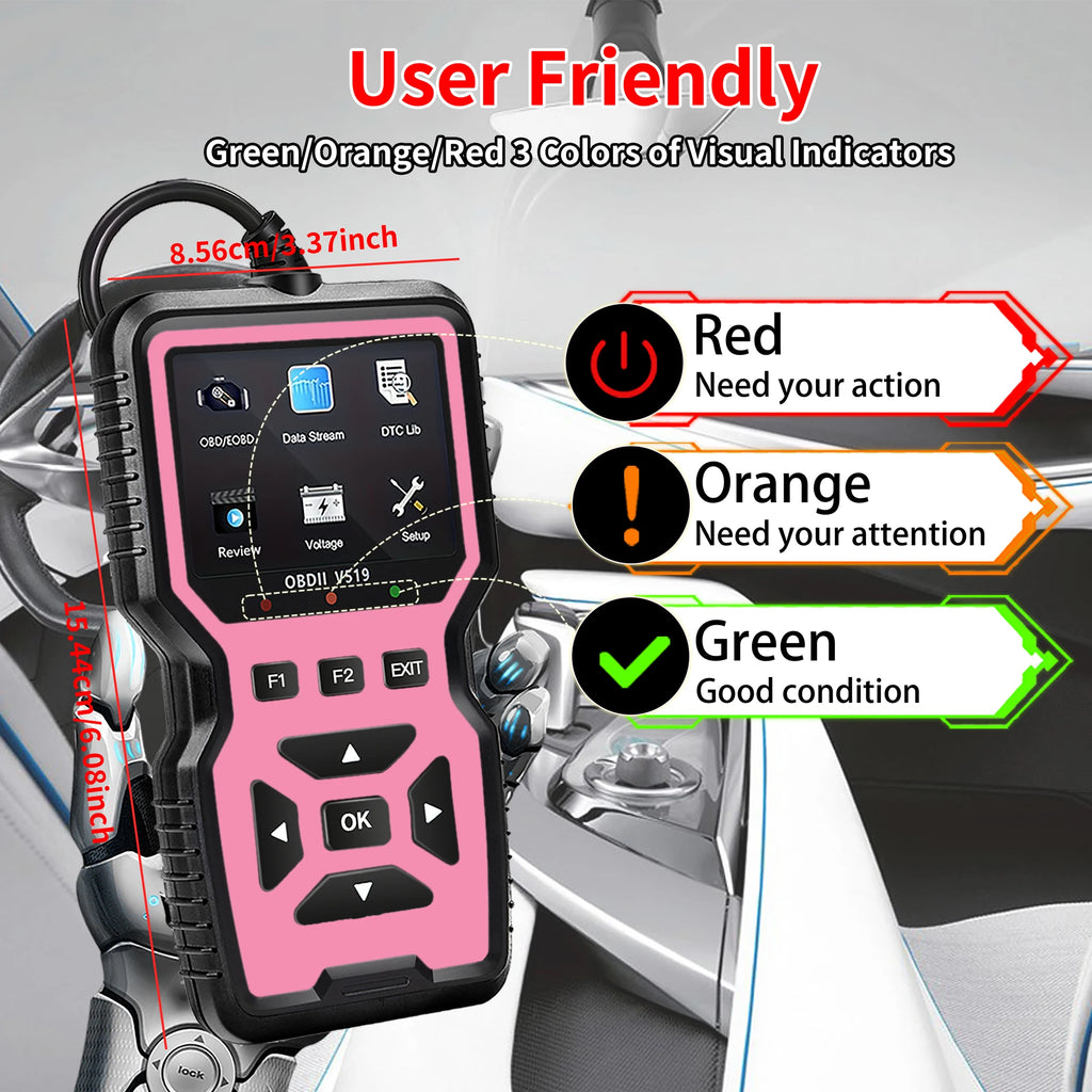 V519 Car Diagnostic Scanner - 10-Second Fast Fault Code Reader, Suitable for 99% of Vehicles (Obd2/Eobd), Easy to Operate for Mechanics, Single-Click Diagnostics, Multi-Language Support, Suitable for Home Garages and Auto Rep