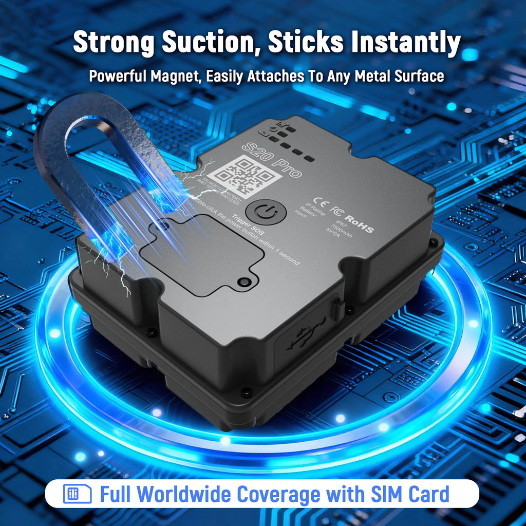 4G GPS Tracker For Vehicle 7500mAh Long Battery Strong Magnetic 4-Star Positioning IP67 Waterproof Multiple Alarms Anti-theft