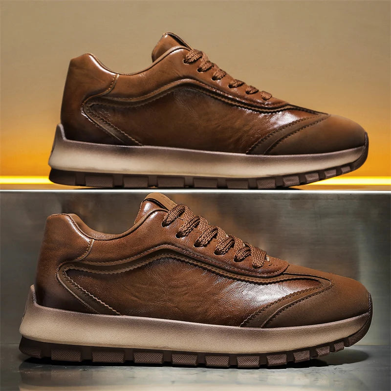 New solid-color sports shoes - Men's genuine leather low-top slip-on covered driving shoes - Sports shoes - Excellent comfort
