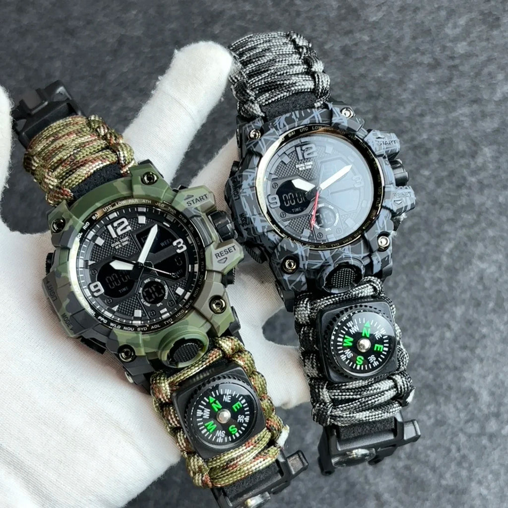 Military Watches Men's Camouflage LED Digital Watch Outdoor Survival Watch Multifunctional Waterproof Dual Display Digital Watch