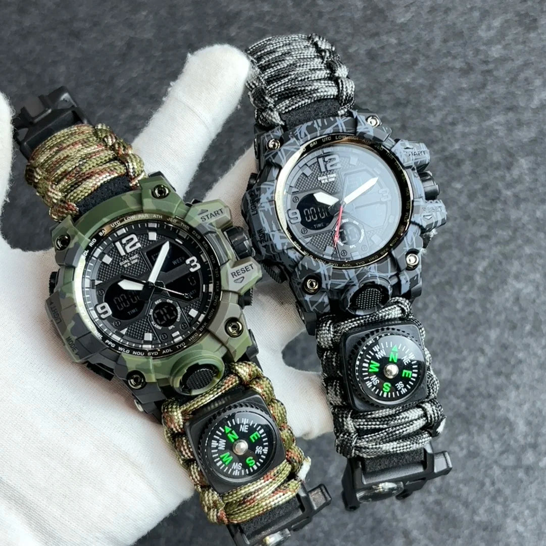 Military Watches Men's Camouflage LED Digital Watch Outdoor Survival Watch Multifunctional Waterproof Dual Display Digital Watch