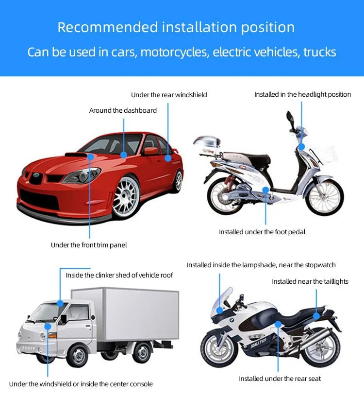 Vehicle-mounted GPS positioning tracker, automobile, motorcycle, electric truck, anti-theft alarm, remote control, satellite tra