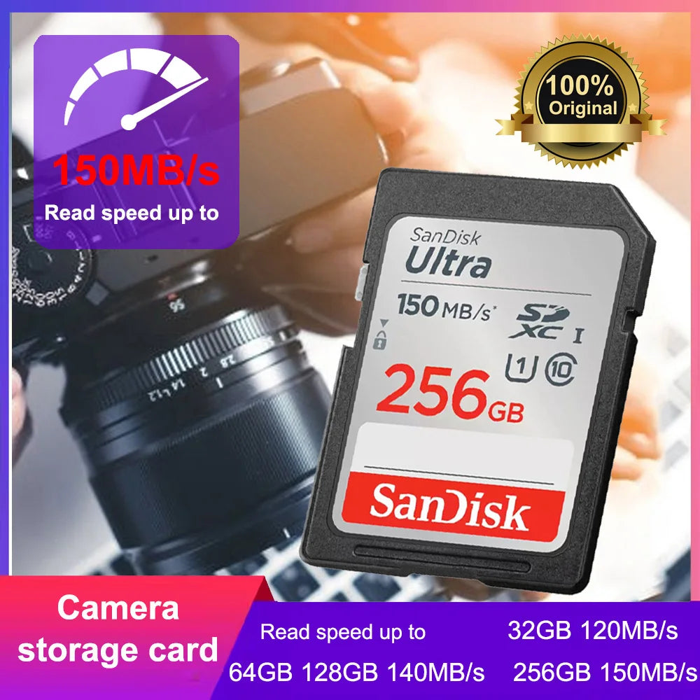 SanDisk Full-Size SD Card 32GB SDHC C10 64GB 128GB 256GB SDXC Card 512GB cartao de memoria carte sd tarjeta For HD video Camera